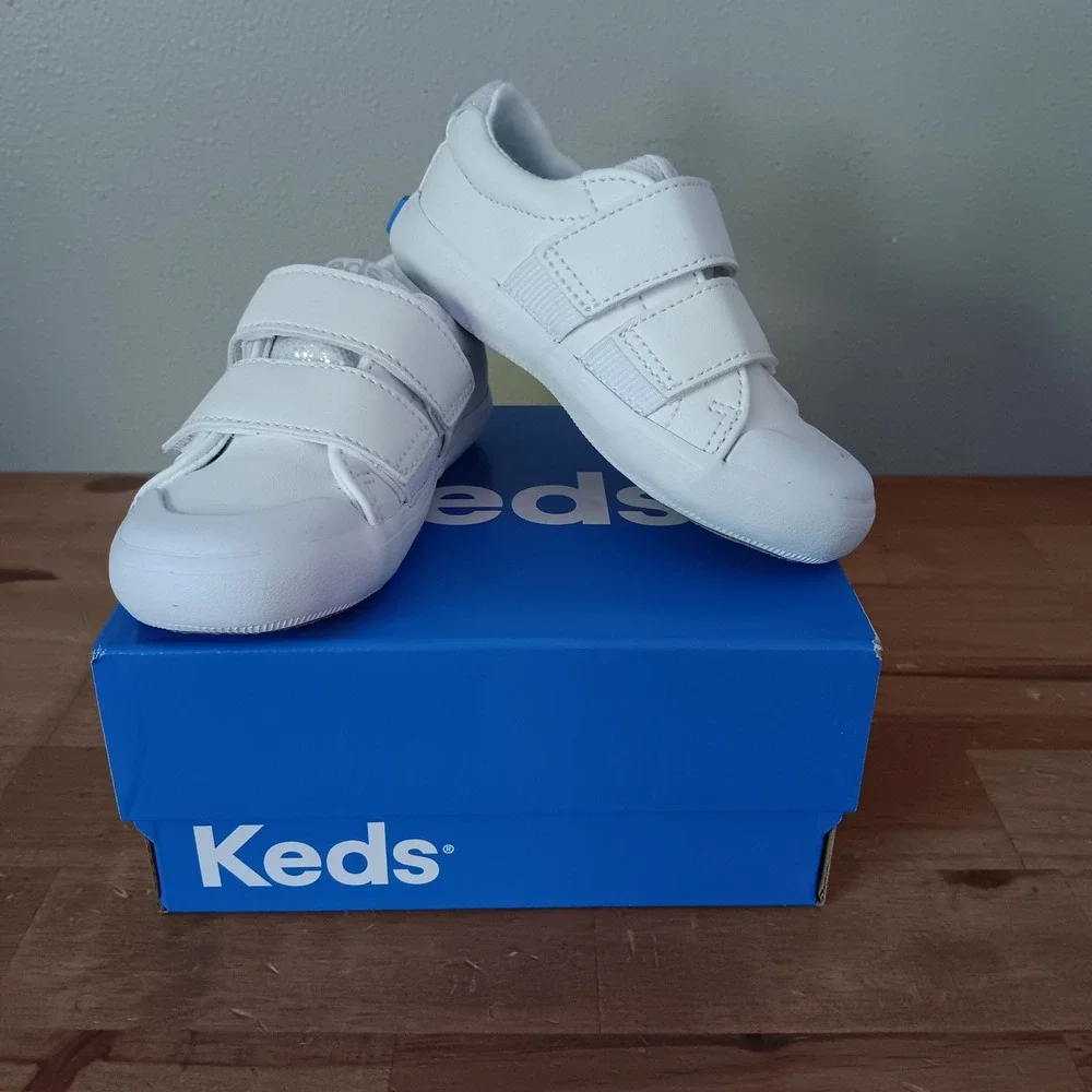 Keds Courtney HL Sneakers Kids 5M White New Iridescent Glitter Hook and Loop